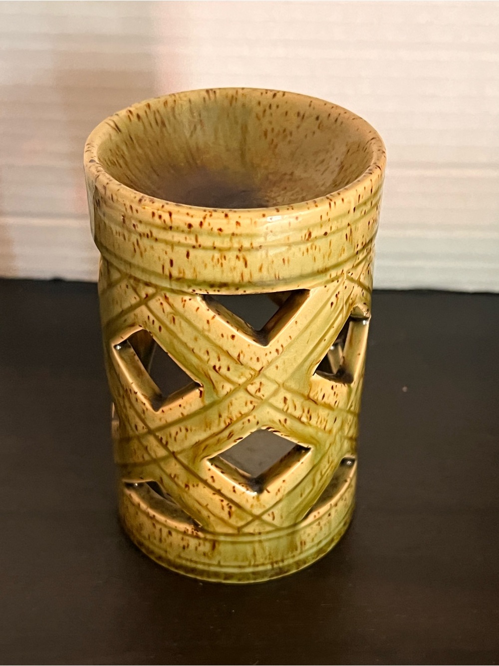 Green Speckled Ceramic Candle votive incense Luminary Cutout Design